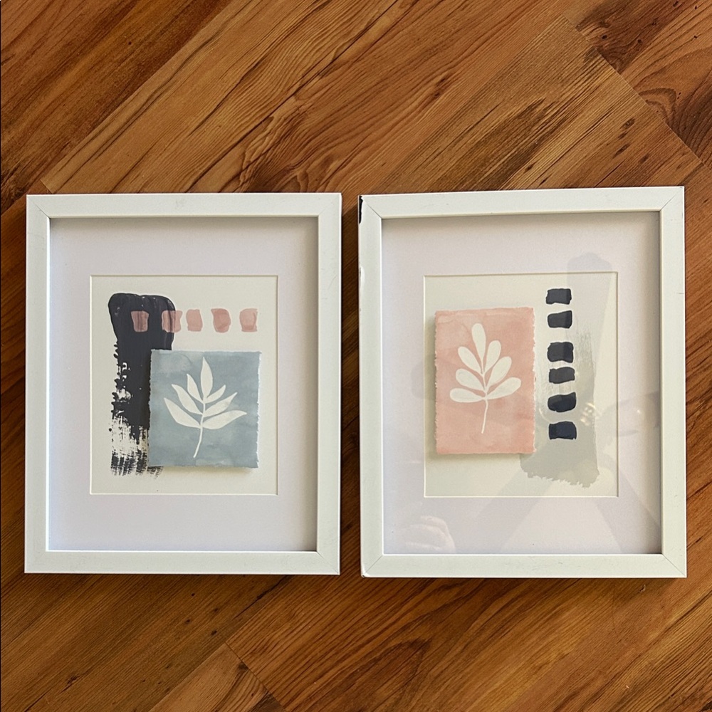 Abstract Botanical Art Prints in White Frames